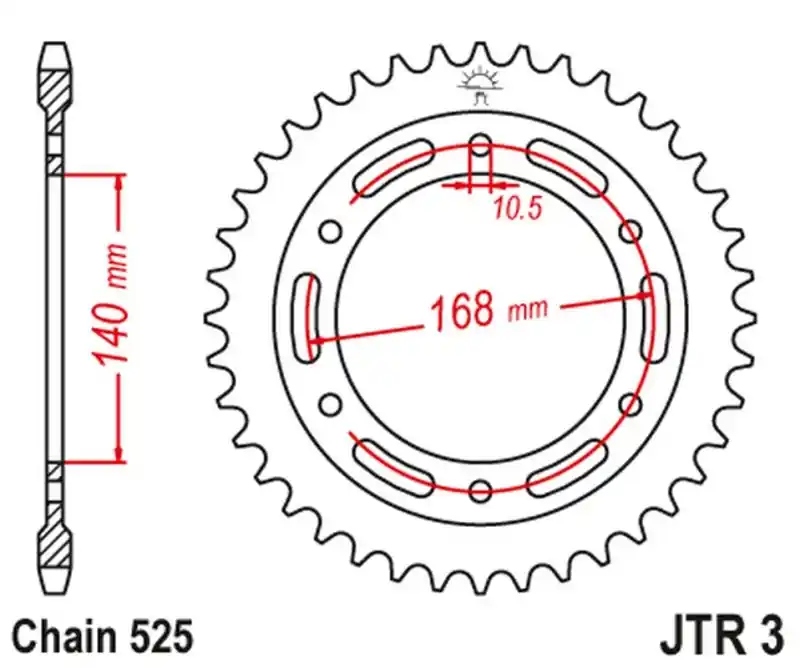 JT ZĘBATKA TYLNA 4613 47 BMW F 800 R ‘09-‘20 (OTWÓR NA ŚRUBĘ 10,5MM) (461347JTZBK) (ŁAŃC. 525) KOLOR CZARNY Szybka dostawa