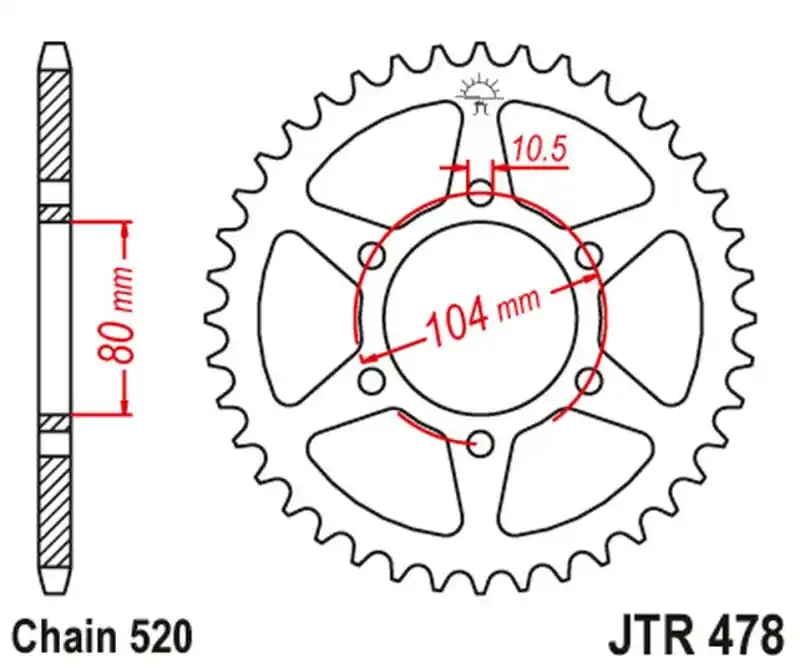 JT ZĘBATKA TYLNA 478 45 KAWASAKI ZX6R (05-20), Z750 (04-12) (MOŻE BYĆ ZASTĄPIONA PRZEZ 4578 43 JTR1478.45) (ŁAŃC. 520) KOLOR CZARNY (47845JTZBK) Łatwy zwrot