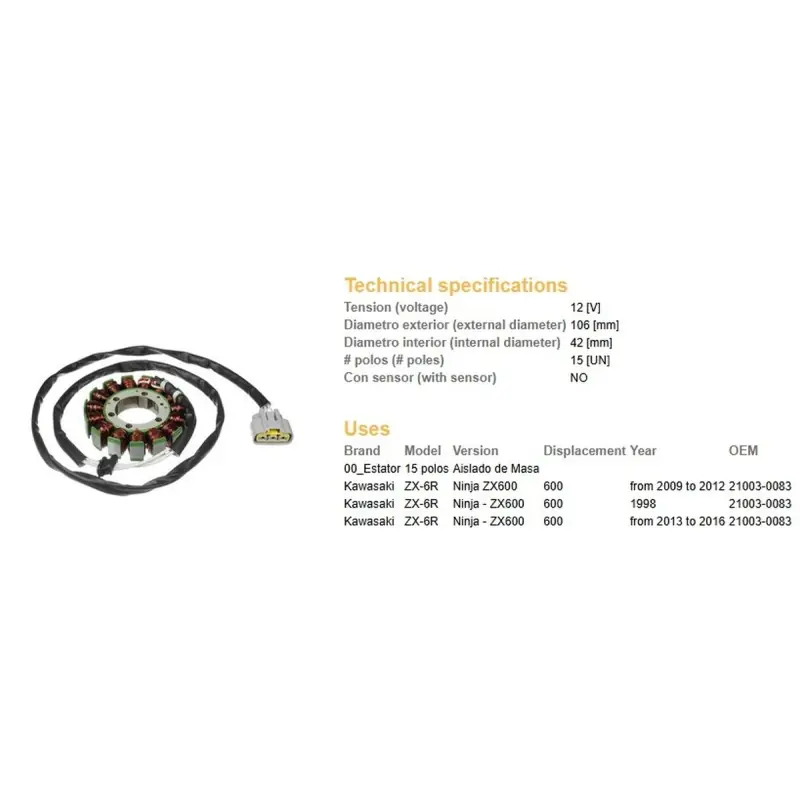 Bestseller DZE UZWOJENIE ALTERNATORA STATOR KAWASAKI ZX-6R NINJA ‘09- ‘16 ( OEM 21003-0083)