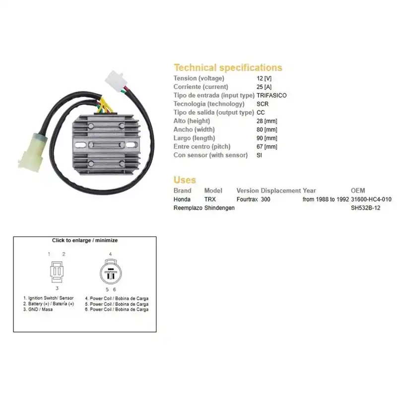 Bestseller DZE REGULATOR NAPIĘCIA HONDA TRX 300 FOURTRAX ‘88- ‘92 (SH532B-12) (31600-HC4-010) (ESR125)