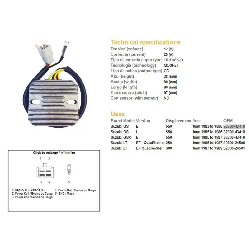 Bestseller DZE REGULATOR NAPIĘCIA SUZUKI GS 550E/L ‘83- ‘86; GSX 550E ‘85- ‘87; LT 250EF QUADRUNNER ‘85- ‘87; LT 300E QUADRUNNER ‘87-89