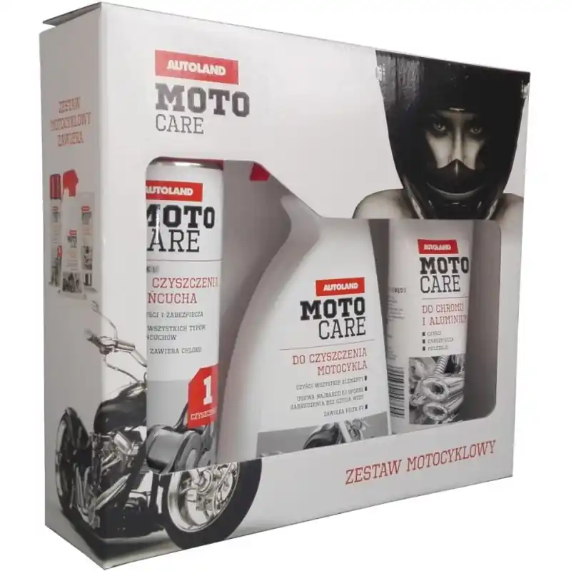 AUTOLAND MOTOCARE ZESTAW PREZENTOWY DLA MOTOCYKLISTY (DO CZYSZCZENIA ŁAŃCUCHA 500ML, DO CZYSZCZENIA MOTOCYKLA 500ML, DO CHROMU I Tylko dziś